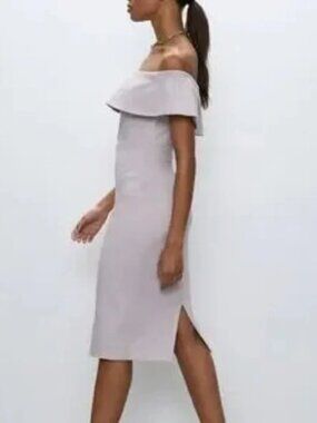 Aritzia Babaton Sz 4 Ruslan Light Pink Off The Shoulder Ruffle Cocktail Dress